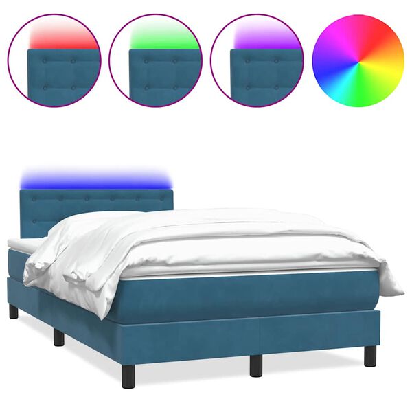 vidaXL Cama box spring c/ colch&atilde;o e LED 120x220 cm veludo azul-escuro