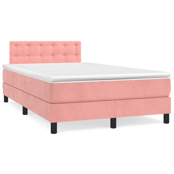 vidaXL Cama boxspring com colch&atilde;o 120x200 cm veludo rosa