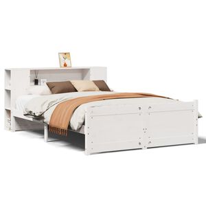 vidaXL Cama com estante sem colch&atilde;o 160x200 cm pinho maci&ccedil;o branco