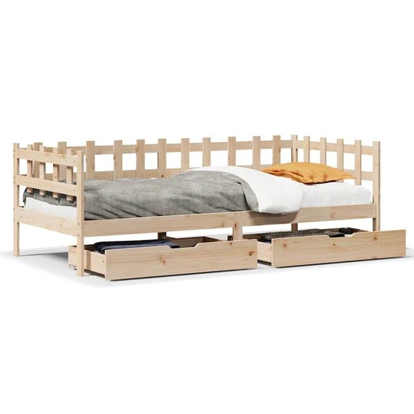 vidaXL Sof&aacute;-cama com gavetas 90x200 cm madeira de pinho maci&ccedil;a