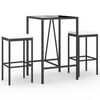 vidaXL 3 pcs conjunto de bar para jardim c/ almofad&otilde;es vime PE preto