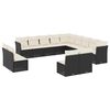 vidaXL 13 pcs conjunto de sof&aacute;s de jardim com almofad&otilde;es vime PE preto