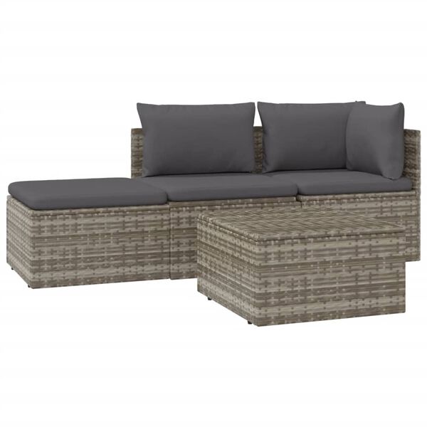 vidaXL 4 pcs conjunto lounge de jardim c/ almofadões vime PE cinzento