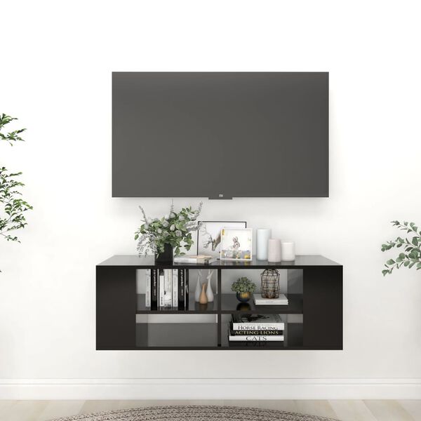 vidaXL Arm&aacute;rio de parede para TV 102x35x35 cm derivados madeira preto