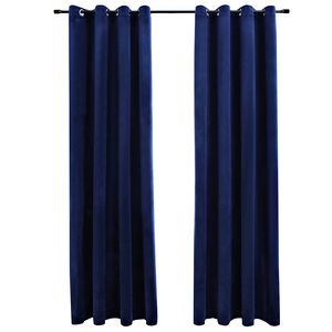 vidaXL Cortinas blackout c/ argolas 2 pcs 140x225cm veludo azul escuro