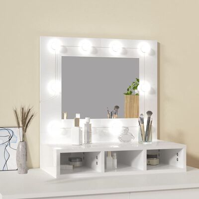 vidaXL Armário espelhado com LED 60x31,5x62 cm branco brilhante