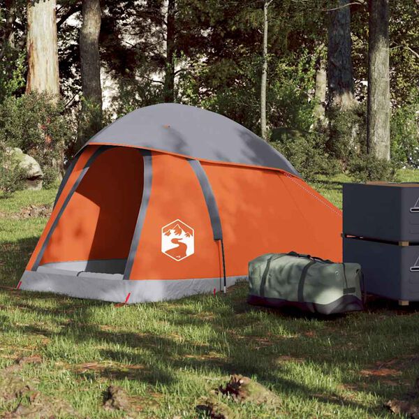 vidaXL Tenda de campismo c&uacute;pula p/ 1 pessoa imperme&aacute;vel cinza/laranja