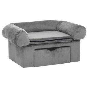 vidaXL Sof&aacute; para c&atilde;es com gaveta 75x50x38 cm pel&uacute;cia cinzento