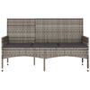 vidaXL Banco de jardim de 3 lugares com almofadões vime PE cinzento