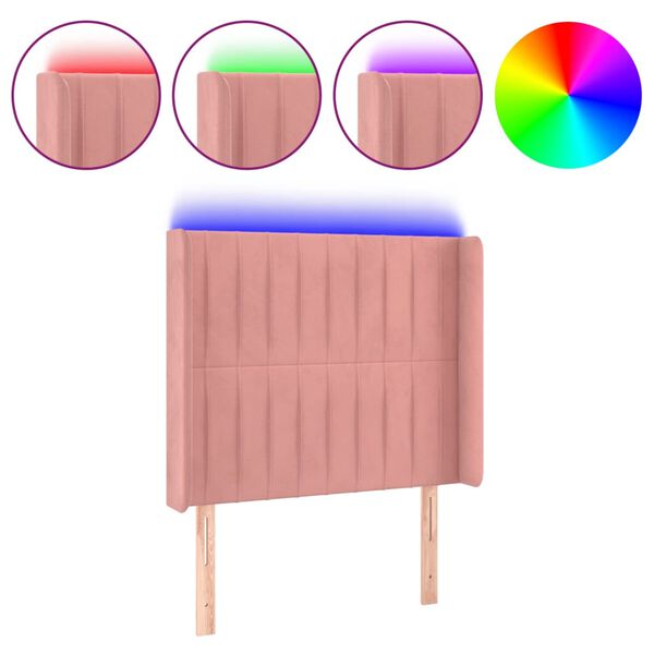 vidaXL Cabeceira de cama c/ luzes LED veludo 103x16x118/128 cm rosa
