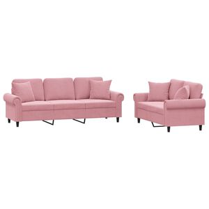 vidaXL 2 pcs conjunto de sof&aacute;s com almofadas veludo rosa