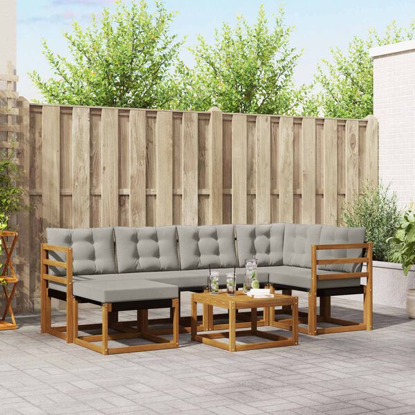 vidaXL Conjunto de Sof&aacute;s para Exterior 7 pcs Cinza Natural e Claro