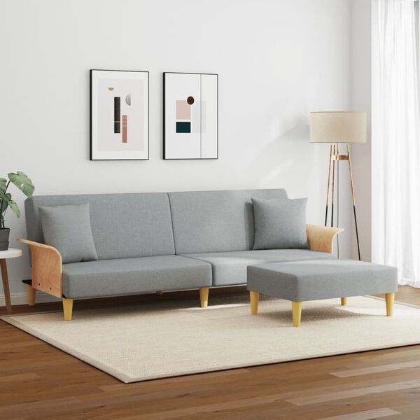 vidaXL Sof&aacute;-cama 2 lugares c/ almofadas e apoio p&eacute;s veludo cinza-claro