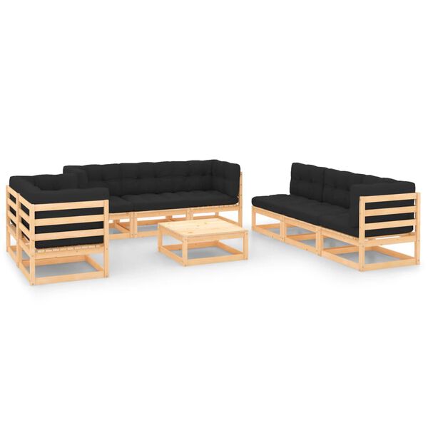 vidaXL 9 pcs conjunto lounge de jardim c/ almofad&otilde;es pinho maci&ccedil;o