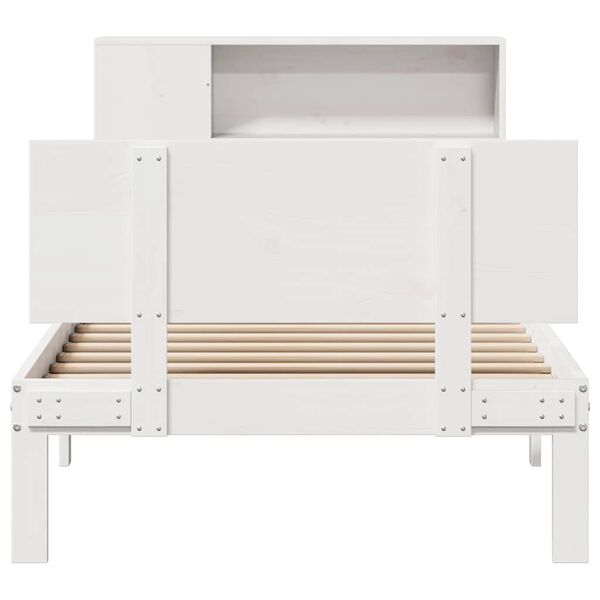 vidaXL Cama com estante sem colch&atilde;o 75x190 cm pinho maci&ccedil;o branco