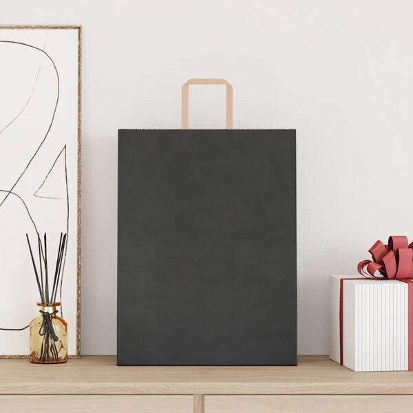 vidaXL Sacos de papel 50 unid com al&ccedil;as preto 32x12x42 cm