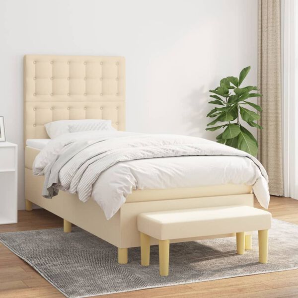 vidaXL Cama com molas/colch&atilde;o 100x200 cm tecido cor creme