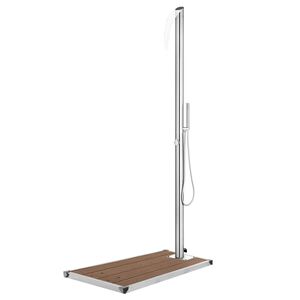 vidaXL Chuveiro de jardim c/ base castanha 225 cm a&ccedil;o inoxid&aacute;vel