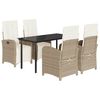 vidaXL 5 pcs conjunto de jantar p/ jardim com almofad&otilde;es vime PE bege