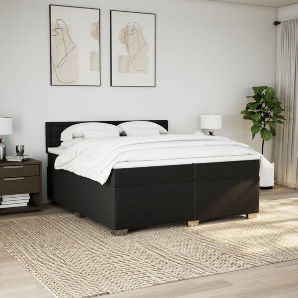 vidaXL Cama com molas/colch&atilde;o 200x200 cm tecido preto