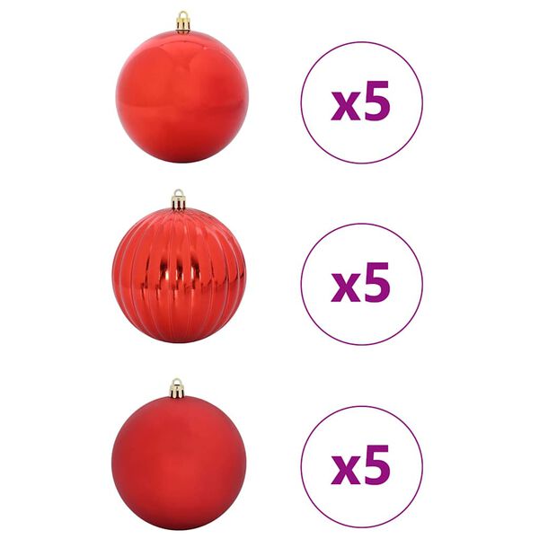 vidaXL Conjunto de Bolas de Natal XL 15 pcs Vermelho Pl&aacute;stico