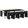 vidaXL 9 pcs conjunto de jantar p/ jardim c/ almofad&otilde;es vime PE preto