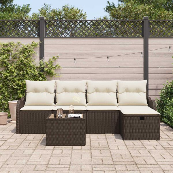 vidaXL Conjunto de Sof&aacute; de Jardim 6 pcs Marrom e Creme vime PE