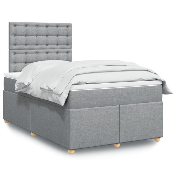 vidaXL Cama boxspring com colch&atilde;o 120x190 cm tecido cinzento-claro