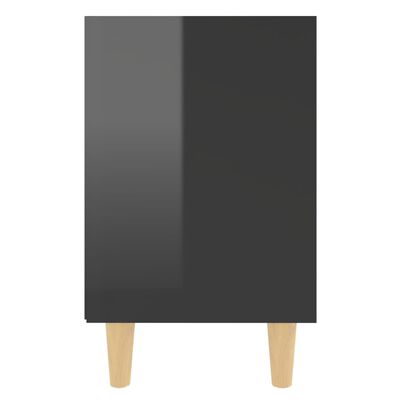 vidaXL Mesa cabeceira pernas madeira maciça 40x30x50cm preto brilhante