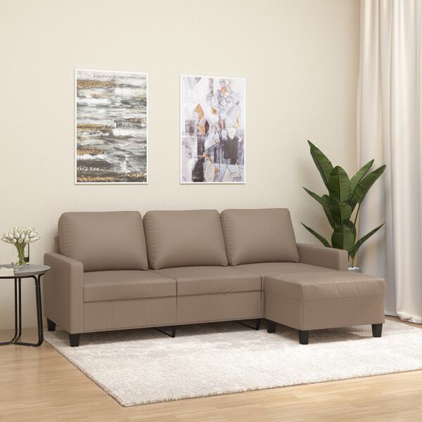 vidaXL Sof&aacute; 3 lugares c/ apoio p&eacute;s 180 cm couro artificial cappuccino