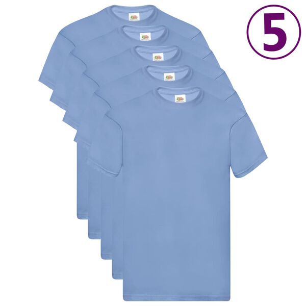Fruit of the Loom T-shirts originais 5 pcs algodão XL azul-claro