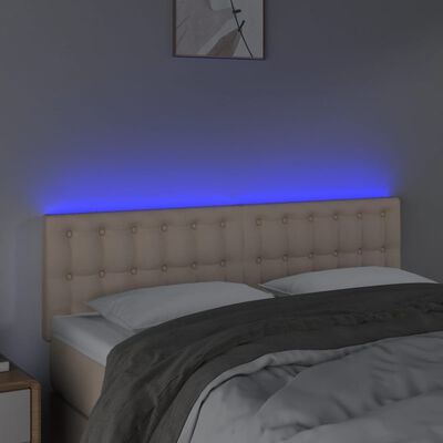 vidaXL Cabeceira cama c/ LED couro artificial 144x5x78/88cm cappuccino