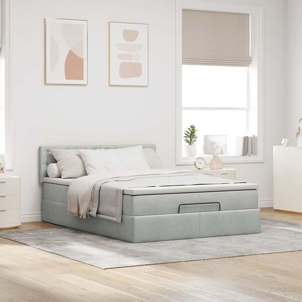 vidaXL Estrutura de cama otomana com colch&atilde;o 140x200 cm cinzento claro