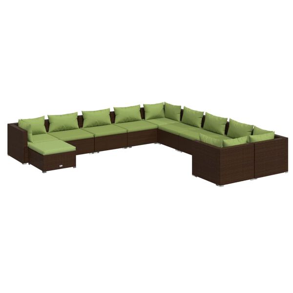 vidaXL 11 pcs conjunto lounge de jardim c/ almofad&otilde;es vime PE castanho