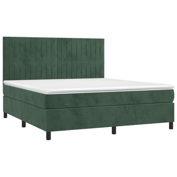 vidaXL Cama box spring c/ colch&atilde;o/LED 180x200 cm veludo verde-escuro