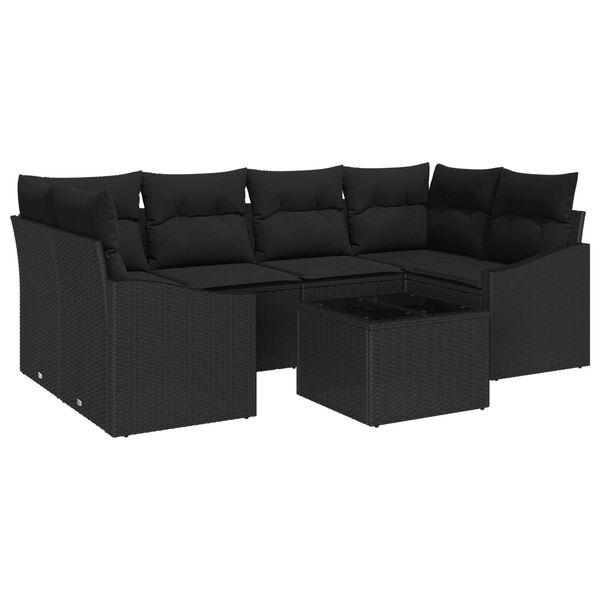 vidaXL Conjunto de Sof&aacute;s com almofada 7 pcs Preto vime PE