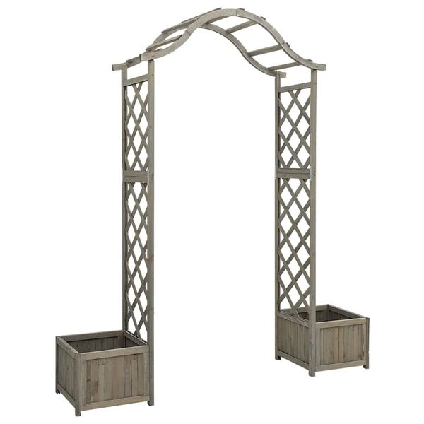 vidaXL P&eacute;rgola de jardim com vasos madeira de abeto maci&ccedil;a cinzento