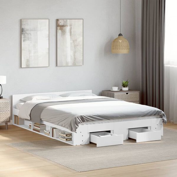 vidaXL Estrutura de cama c/ gavetas 140x200cm derivados madeira branco