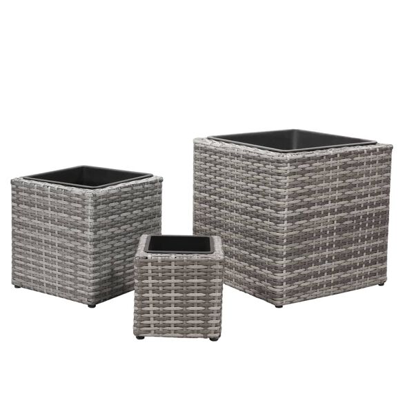 vidaXL Vasos/floreiras de jardim elevados 3 pcs vime PE cinzento