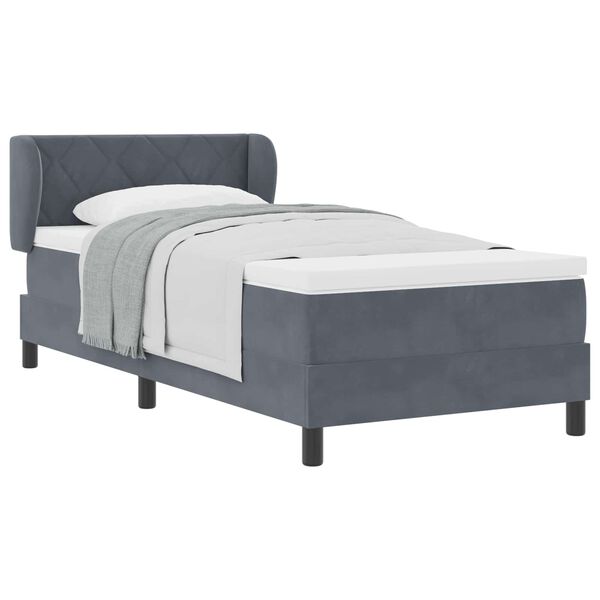 vidaXL Cama Box com colch&atilde;o Cinzento escuro 100 x 200 cm Veludo