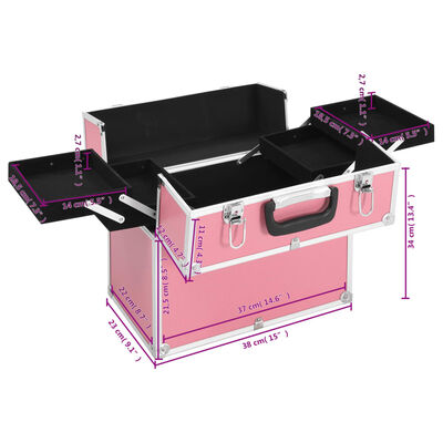 vidaXL Caixa de maquilhagem 38x23x34 cm alumínio cor-de-rosa