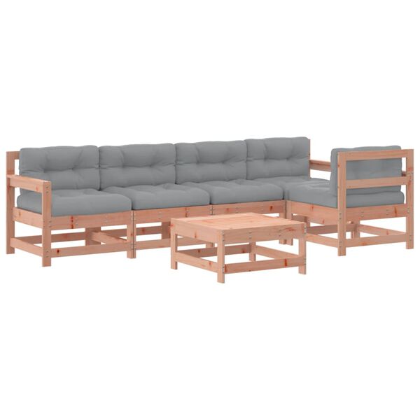 vidaXL 6 pcs conj. lounge jardim c/ almofadões madeira douglas maciça