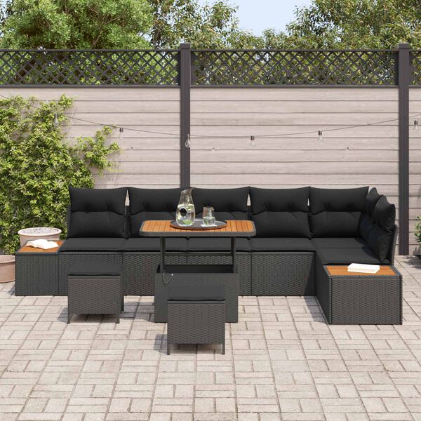 vidaXL Conjunto de Sof&aacute; de Jardim 9 pcs Preto Rattan Sint&eacute;tico