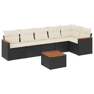 vidaXL 7 pcs conjunto de sof&aacute;s p/ jardim c/ almofad&otilde;es vime PE preto