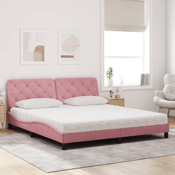 vidaXL Cama com colch&atilde;o 180x200 cm veludo rosa