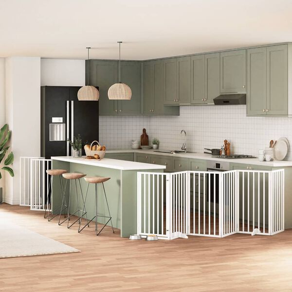 vidaXL Port&atilde;o p/ c&atilde;es com porta dobr&aacute;vel 12 pain&eacute;is 600cm &aacute;lamo branco