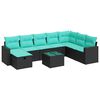 vidaXL 8 pcs conjunto sof&aacute;s de jardim com almofad&otilde;es vime PE preto