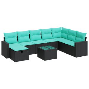 vidaXL 8 pcs conjunto sof&aacute;s de jardim com almofad&otilde;es vime PE preto