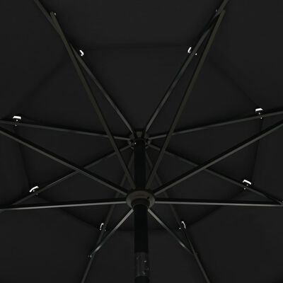 vidaXL Guarda-sol de 3 camadas com poste de alumínio 3,5 m preto