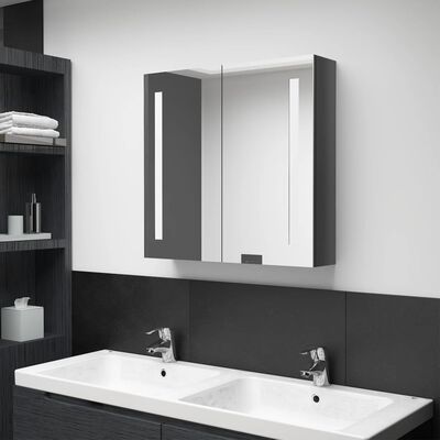 vidaXL Armário espelhado casa de banho LED 62x14x60cm cinza brilhante